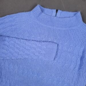 Sol 100% Super Baby Alpaca Blue Cable Knit Crewneck Sweater Womens Large
